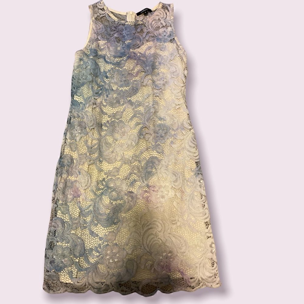 Custom Medium Ivory Blue Dip Dyed Lace Bodycon Dress